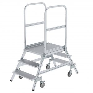 GÜNZBURGER Podesttreppe beidseitig begehbar mit Federrollen Aluminium geriffelt